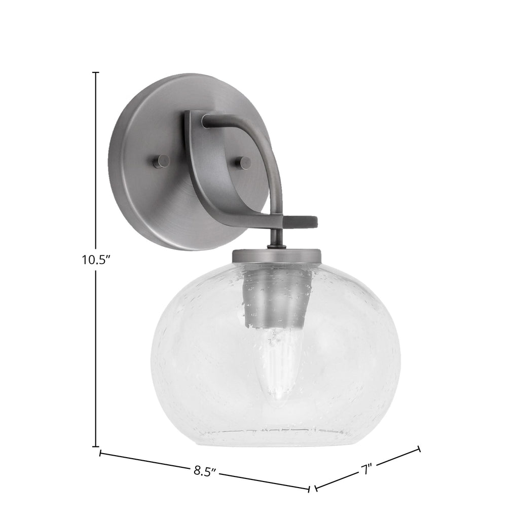 Cavella One Light Wall Sconce in Graphite with 7" Clear Bubble Shade