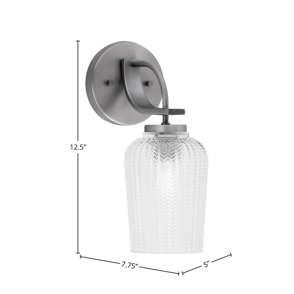 Cavella One Light Wall Sconce in Graphite with 5" Clear Textured Shade