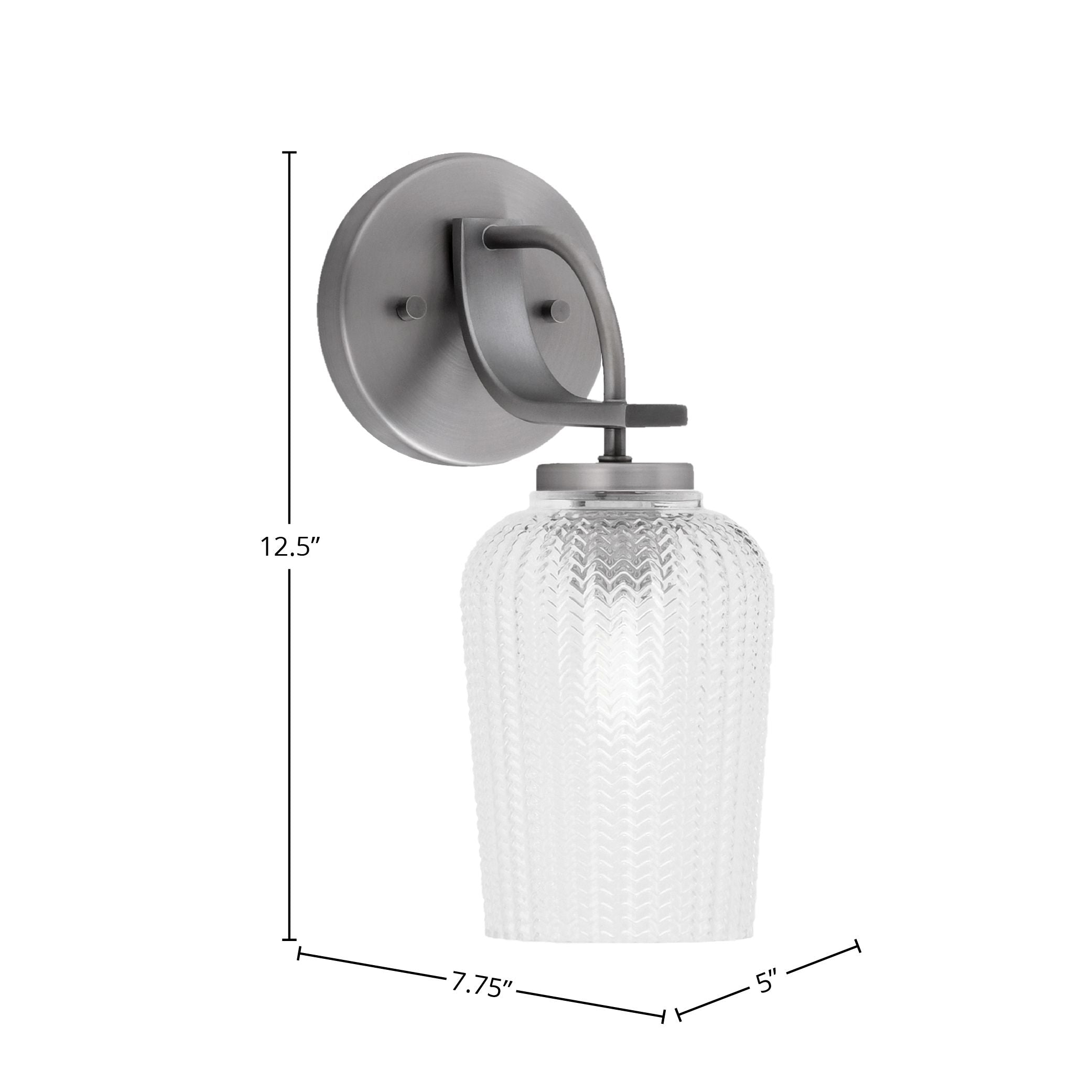Cavella One Light Wall Sconce in Graphite with 5" Clear Textured Shade