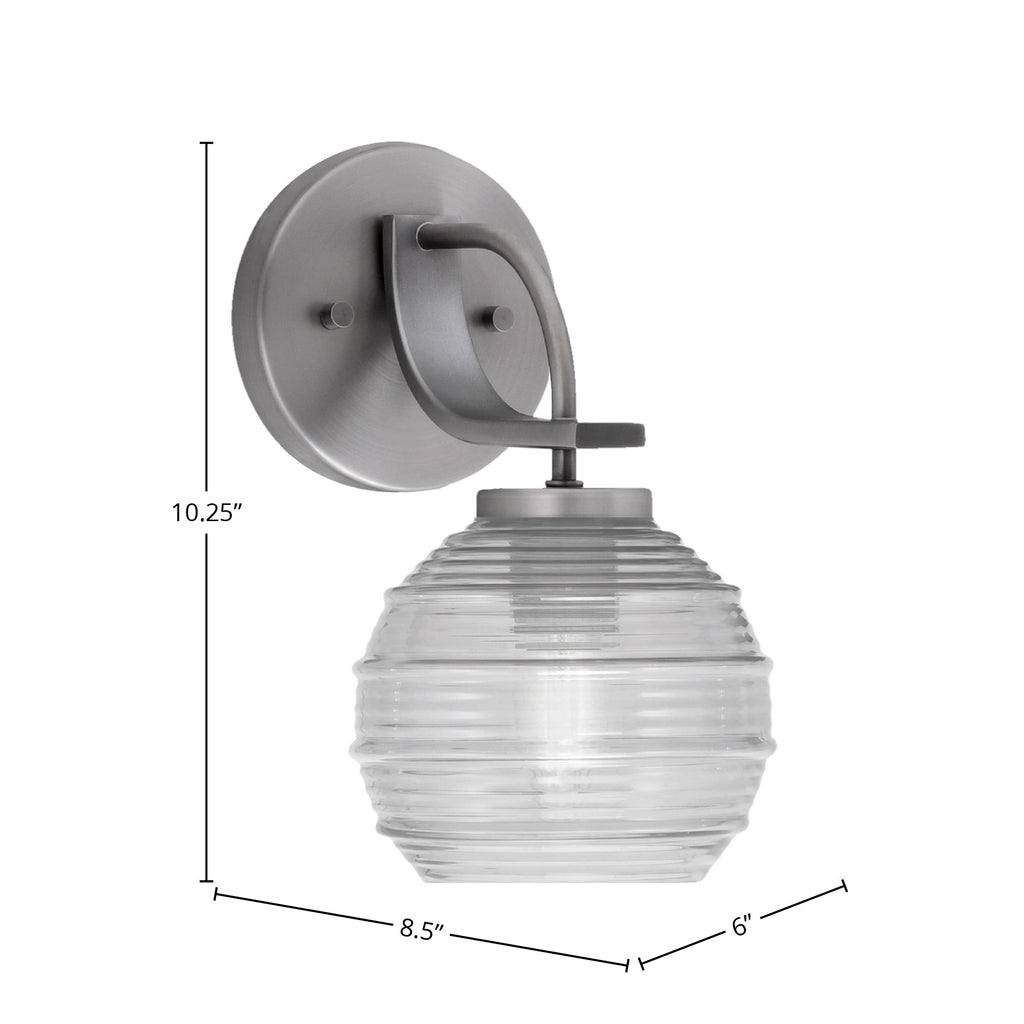 Cavella One Light Wall Sconce in Graphite with 6" Clear Ribbed Shade