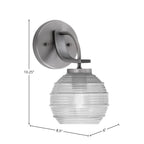 Cavella One Light Wall Sconce in Graphite with 6" Clear Ribbed Shade