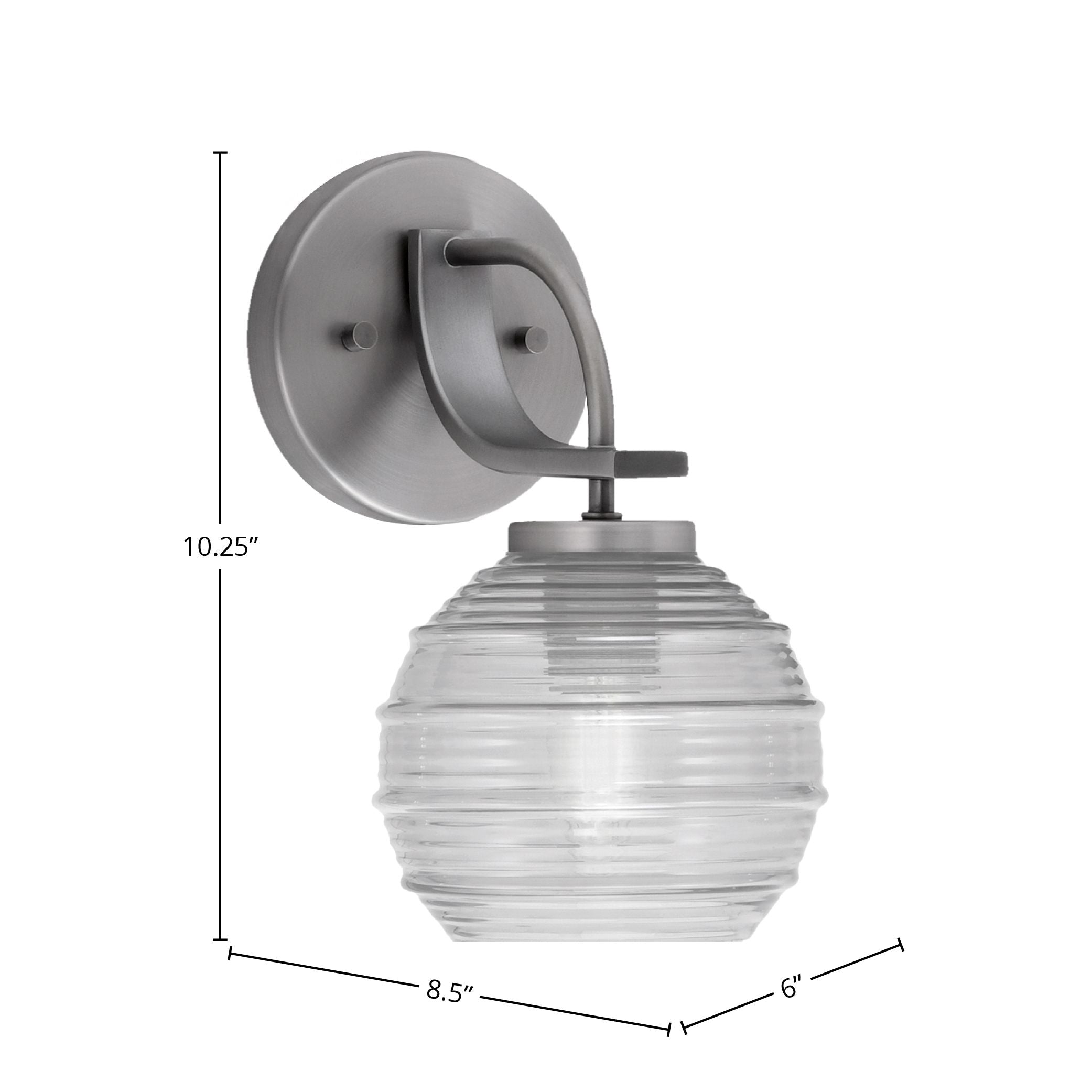 Cavella One Light Wall Sconce in Graphite with 6" Clear Ribbed Shade