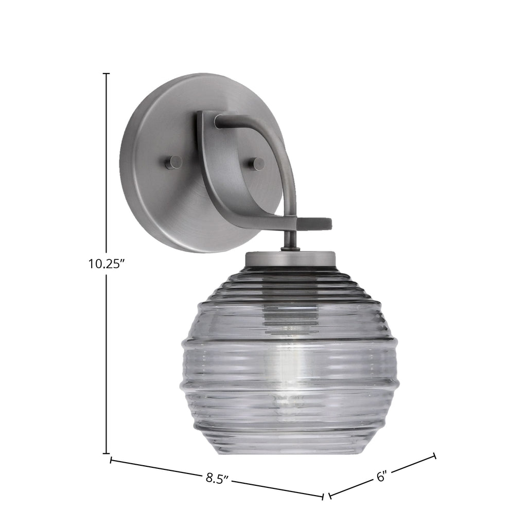 Cavella One Light Wall Sconce in Graphite with 6" Smoke Ribbed Shade