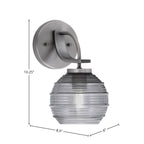 Cavella One Light Wall Sconce in Graphite with 6" Smoke Ribbed Shade