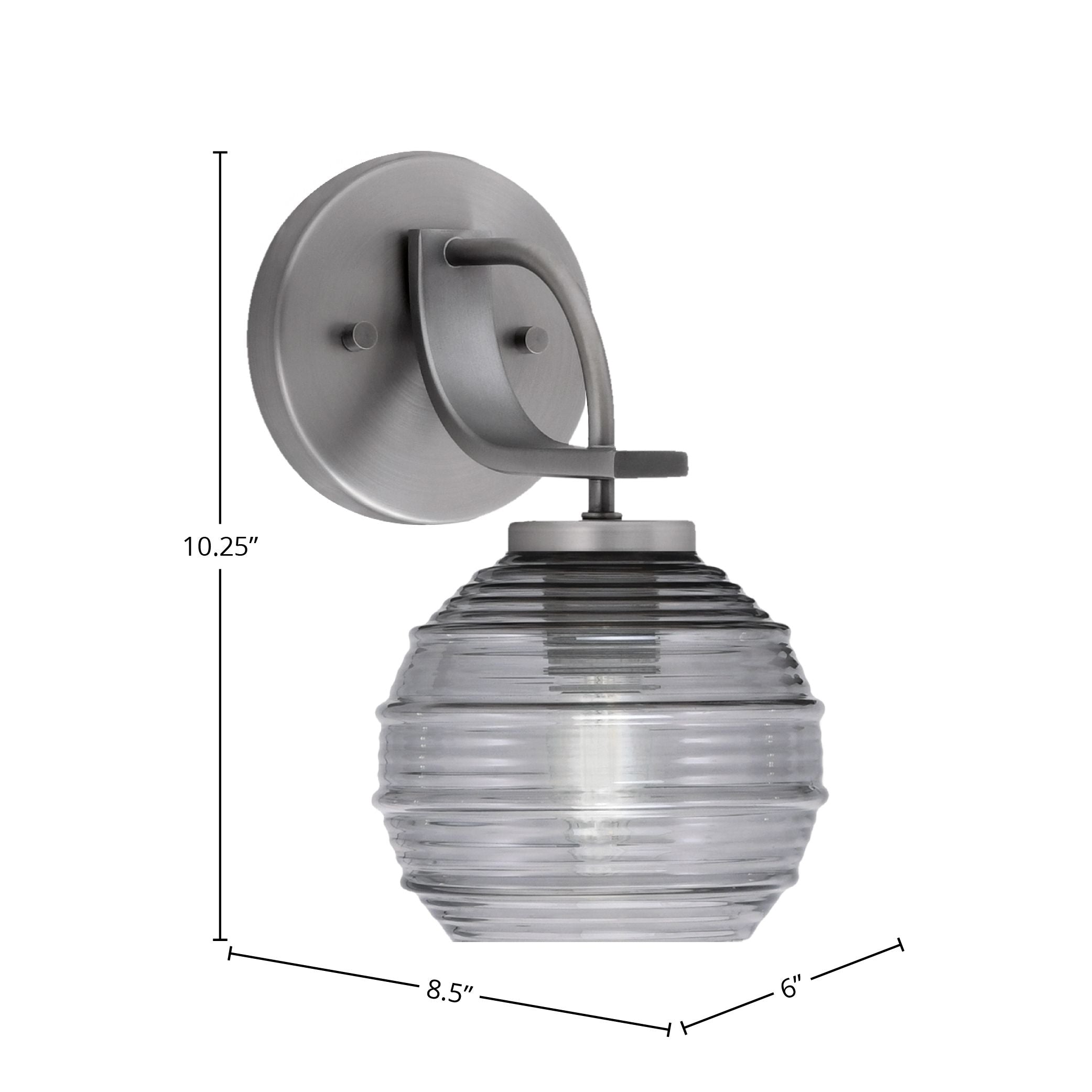 Cavella One Light Wall Sconce in Graphite with 6" Smoke Ribbed Shade