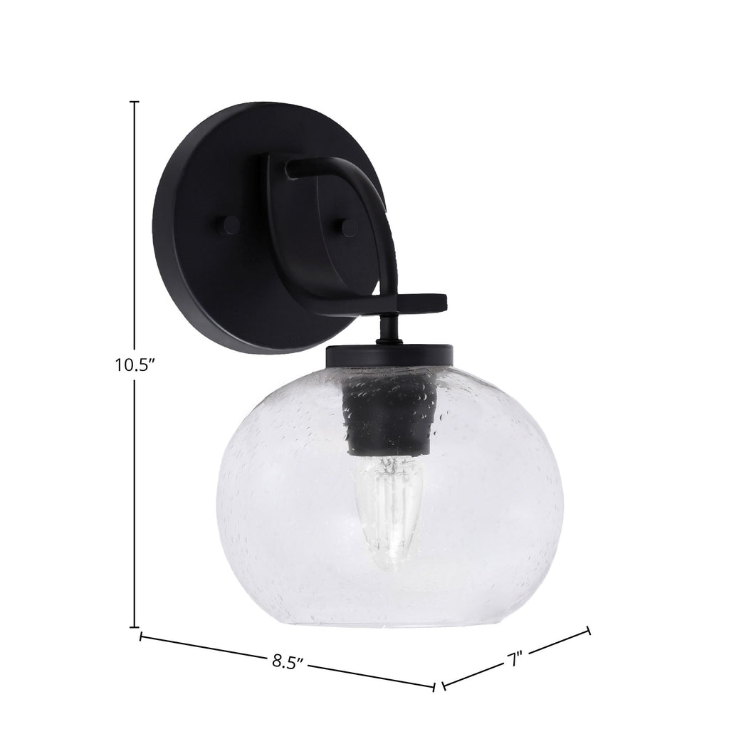 Cavella One Light Wall Sconce in Matte Black with 7" Clear Bubble Shade