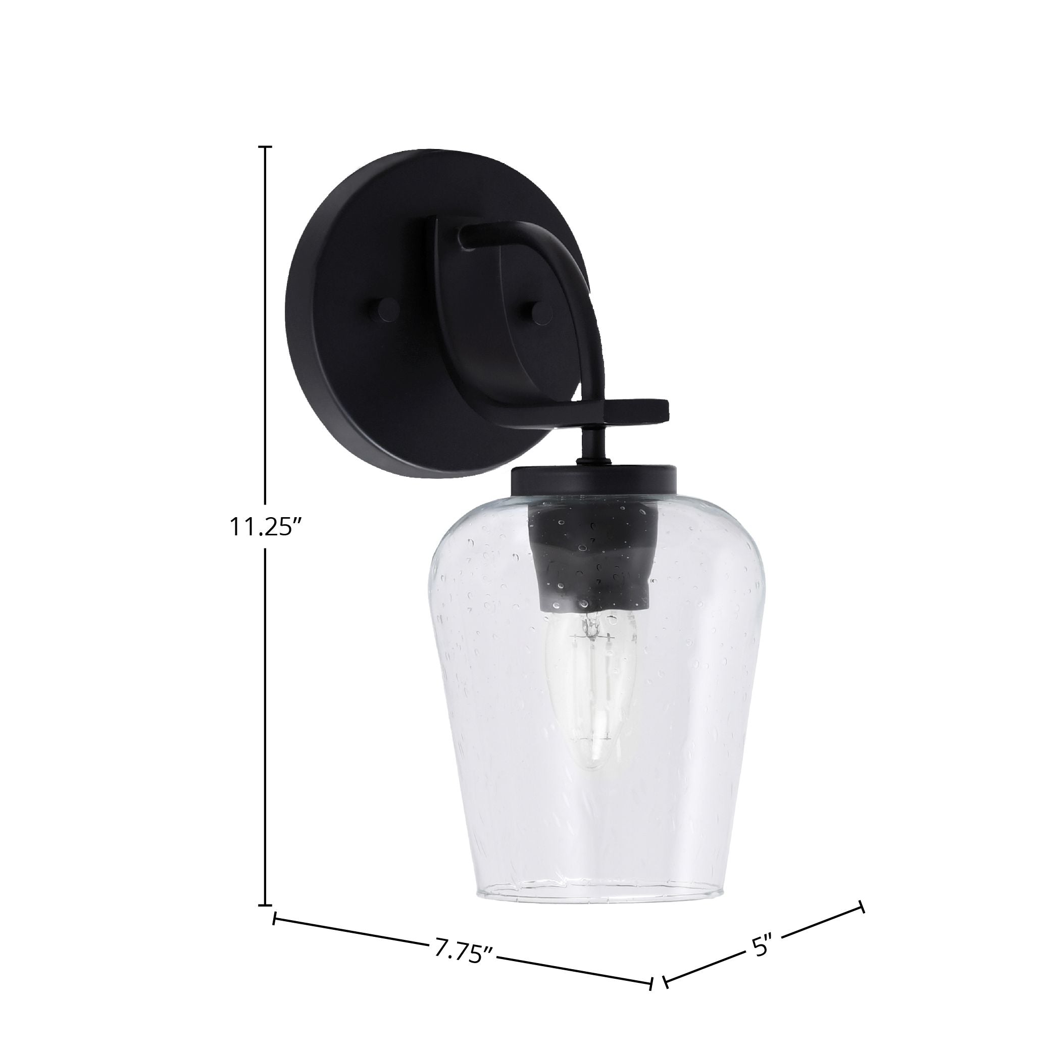 Cavella One Light Wall Sconce in Matte Black with 5" Clear Bubble Shade