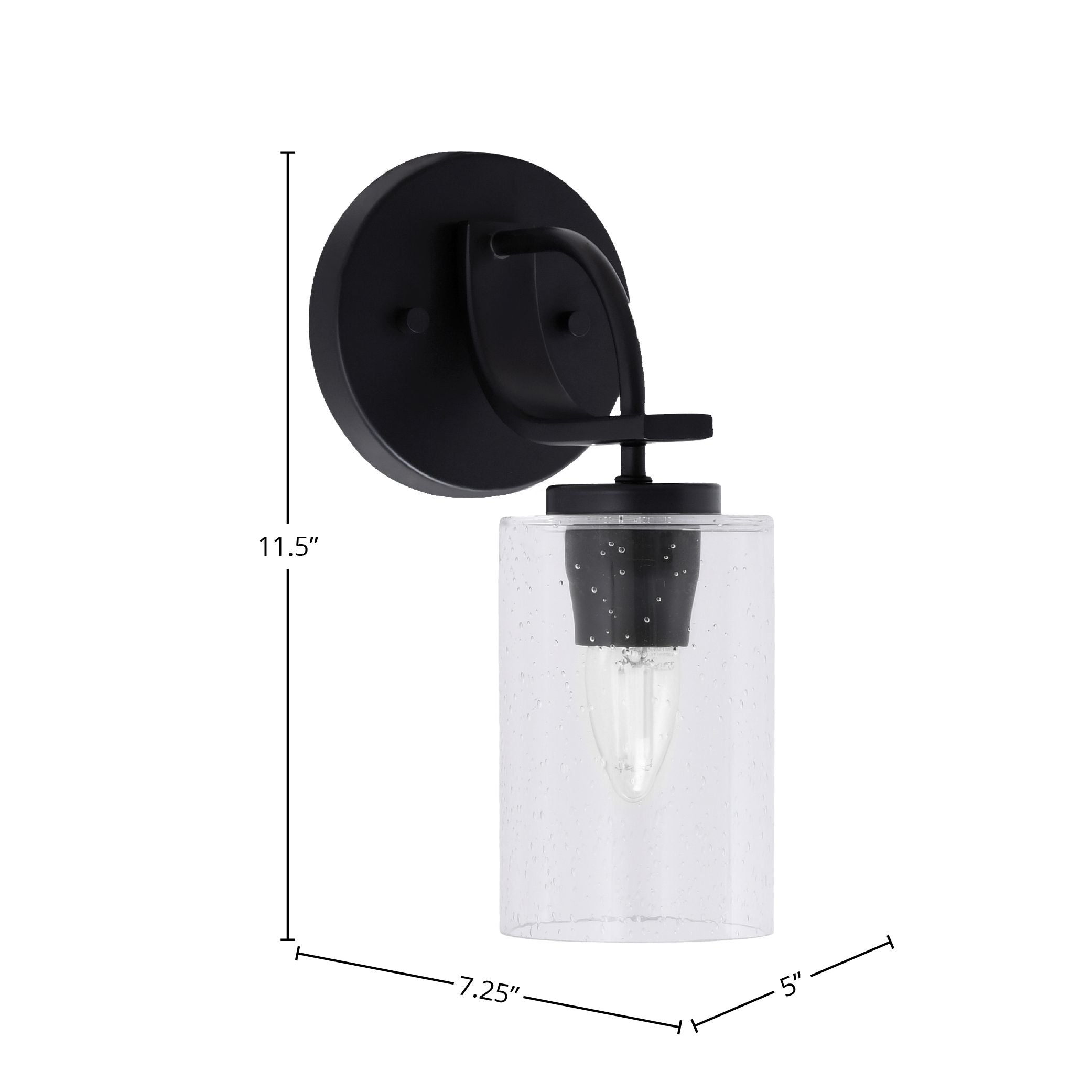 Cavella One Light Wall Sconce in Matte Black with 4" Clear Bubble Shade