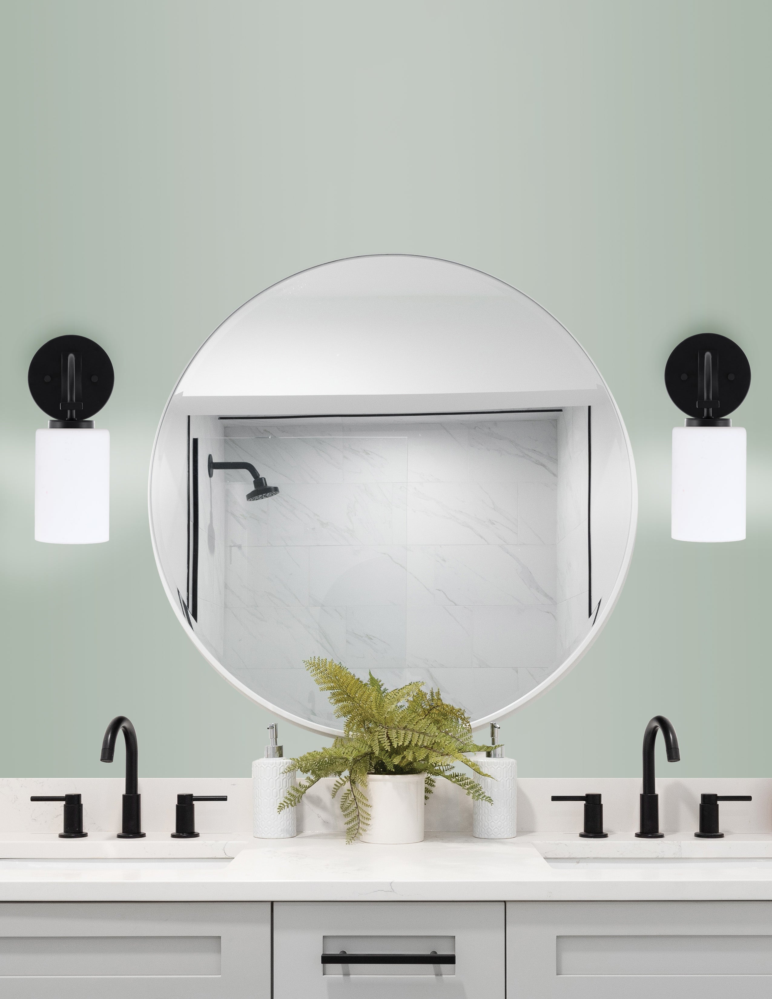 Cavella One Light Wall Sconce in Matte Black with 4" White Muslin Shade