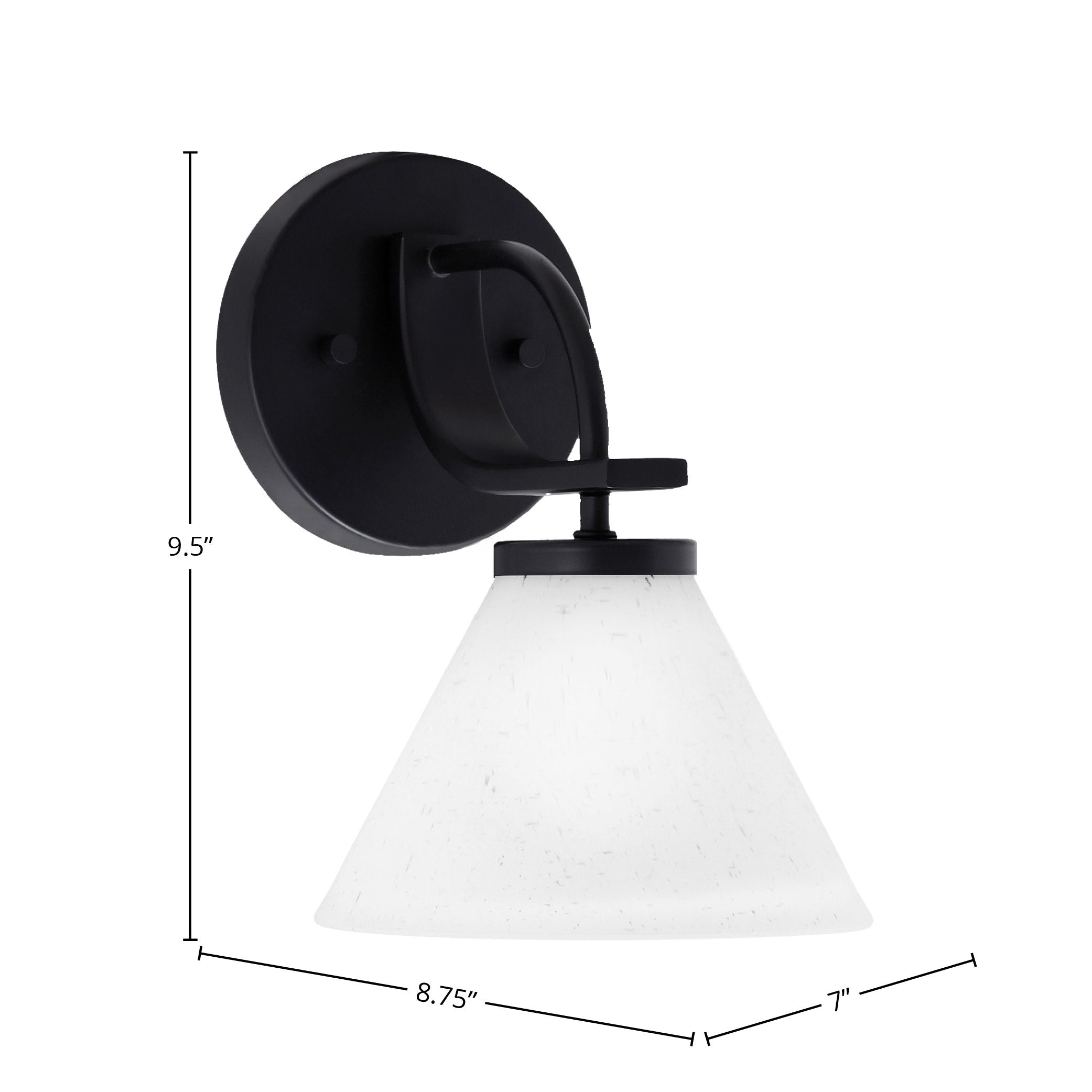 Cavella One Light Wall Sconce in Matte Black with 7" White Muslin Shade