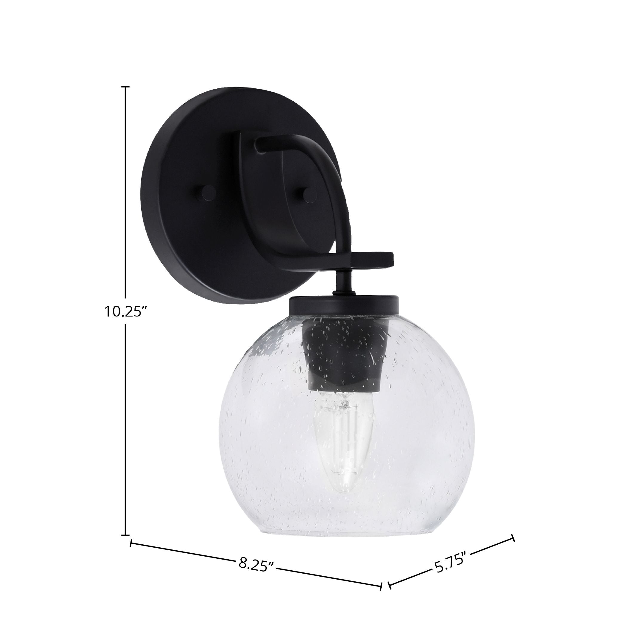 Cavella One Light Wall Sconce in Matte Black with 5.75" Clear Bubble Shade