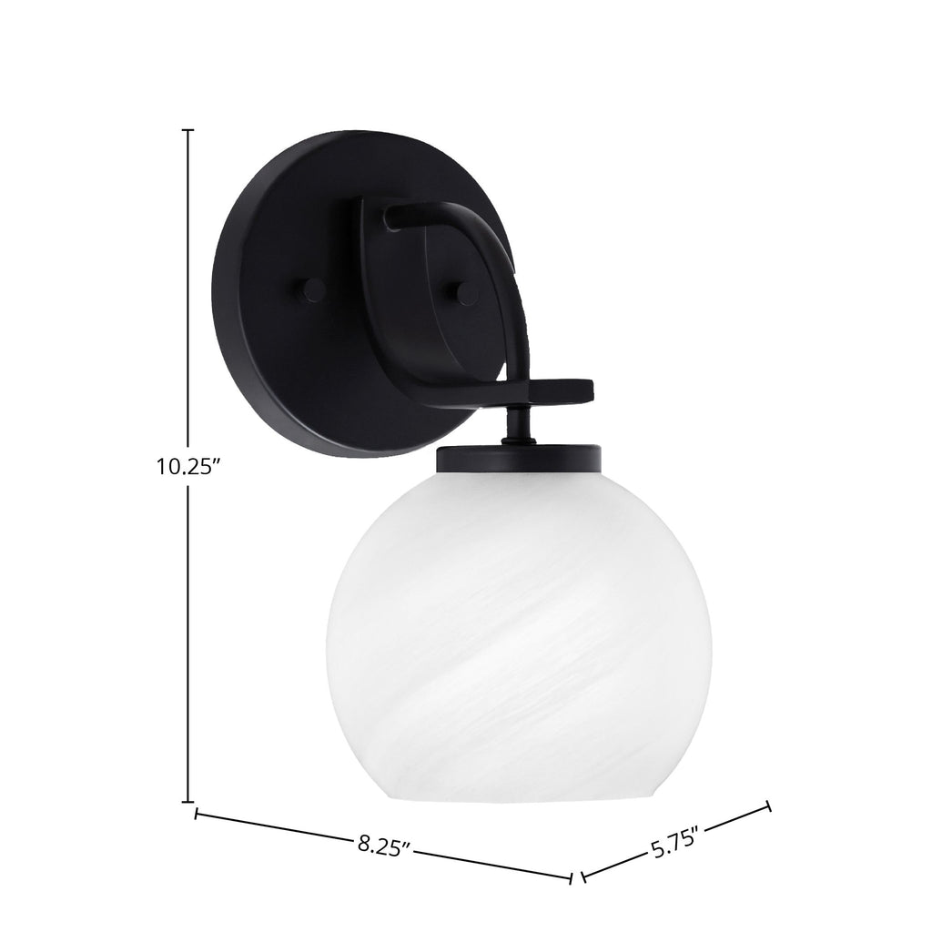 Cavella One Light Wall Sconce in Matte Black with 5.75" White Marble Shade