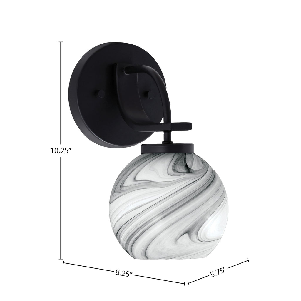 Cavella One Light Wall Sconce in Matte Black with 5.75" Onyx Swirl Shade