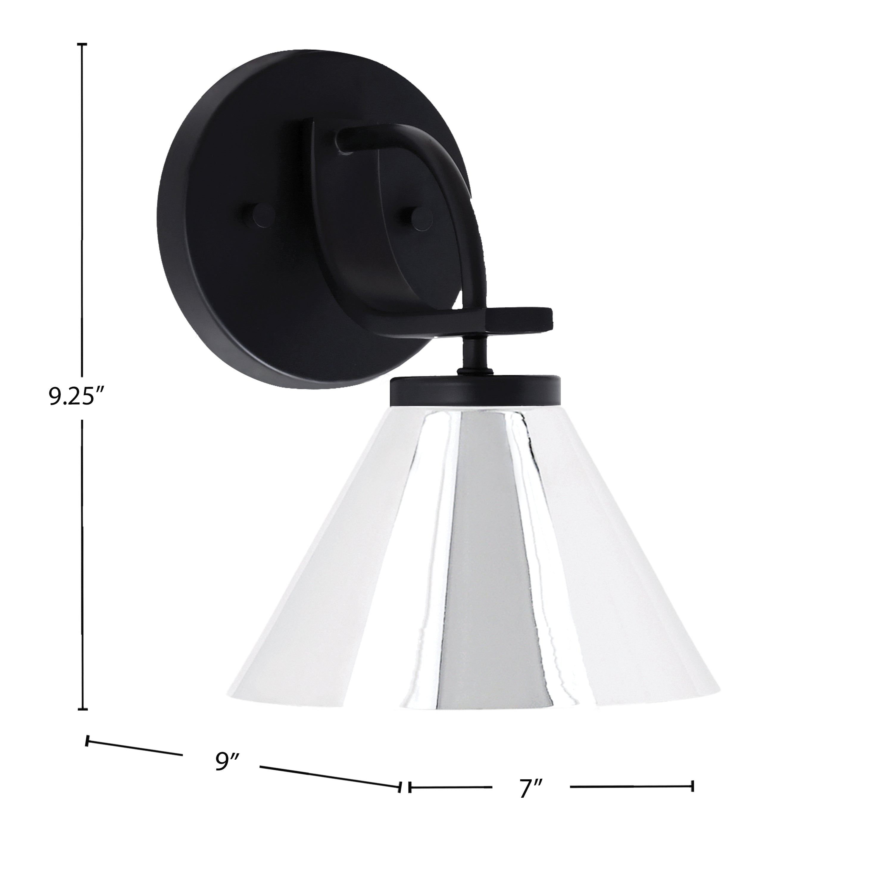 Cavella One Light Wall Sconce in Matte Black with 7" Chrome Cone Metal Shade