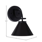 Cavella One Light Wall Sconce in Matte Black with 7" Matte Black Cone Metal Shade