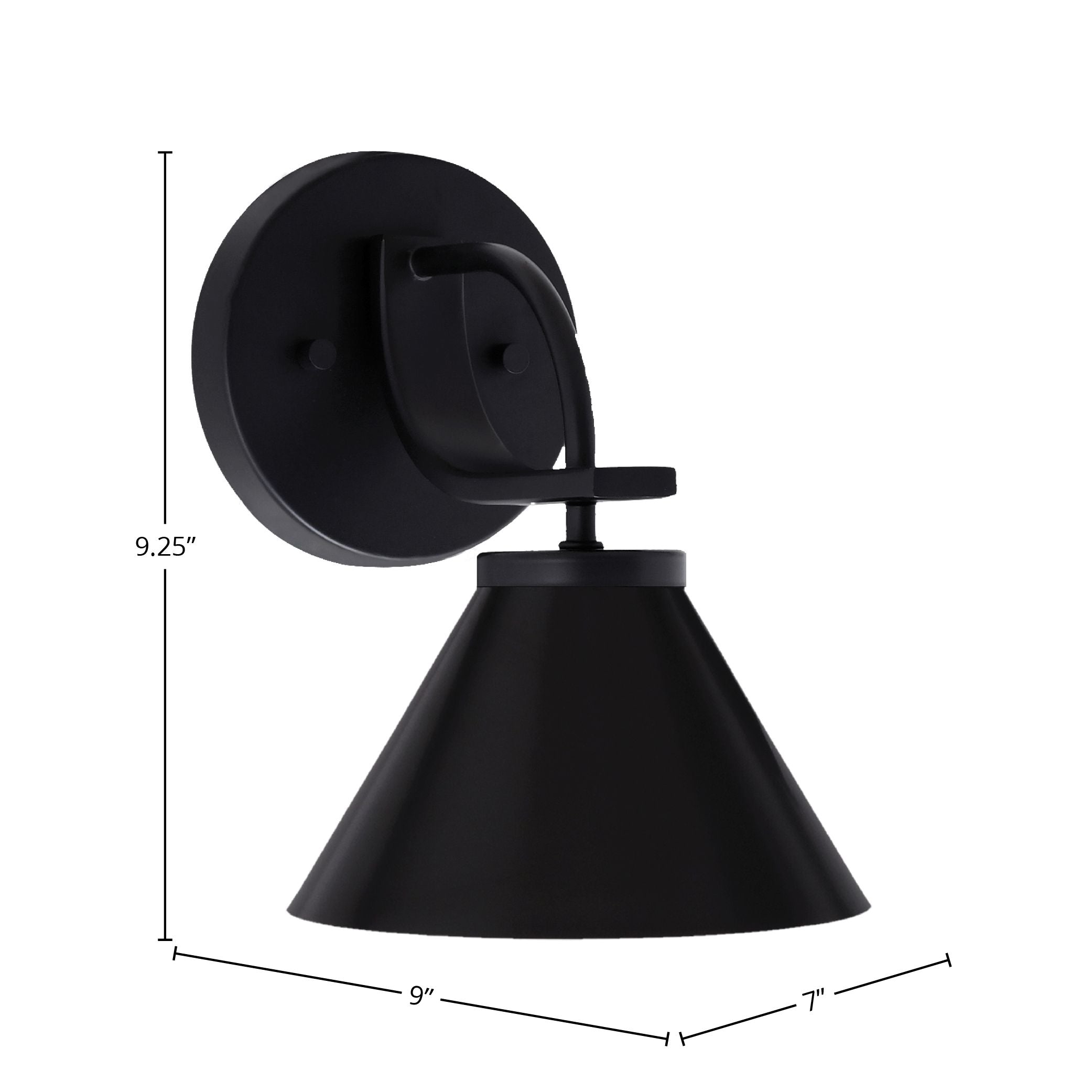 Cavella One Light Wall Sconce in Matte Black with 7" Matte Black Cone Metal Shade