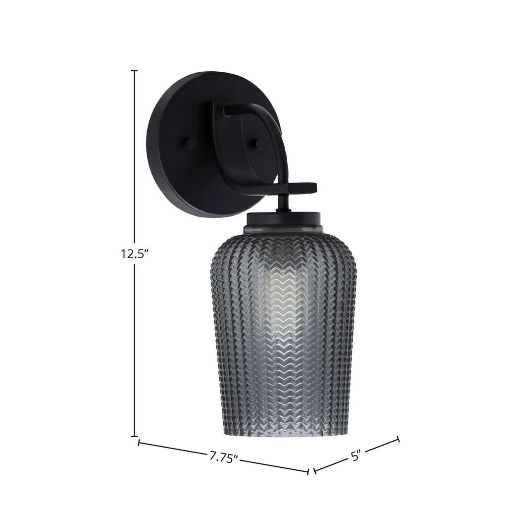 Cavella One Light Wall Sconce in Matte Black with 5" Smoke Textured Shade