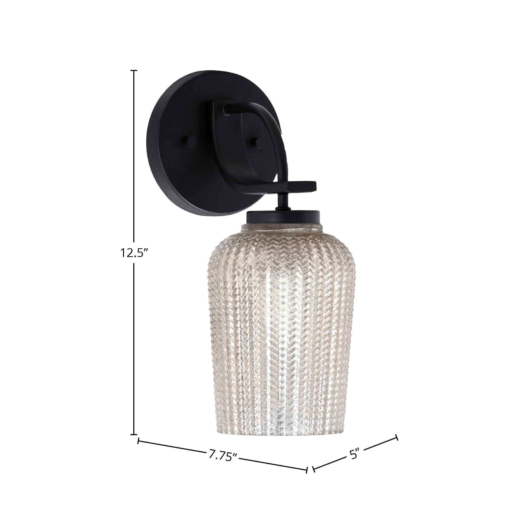 Cavella One Light Wall Sconce in Matte Black with 5" Silver Textured Shade