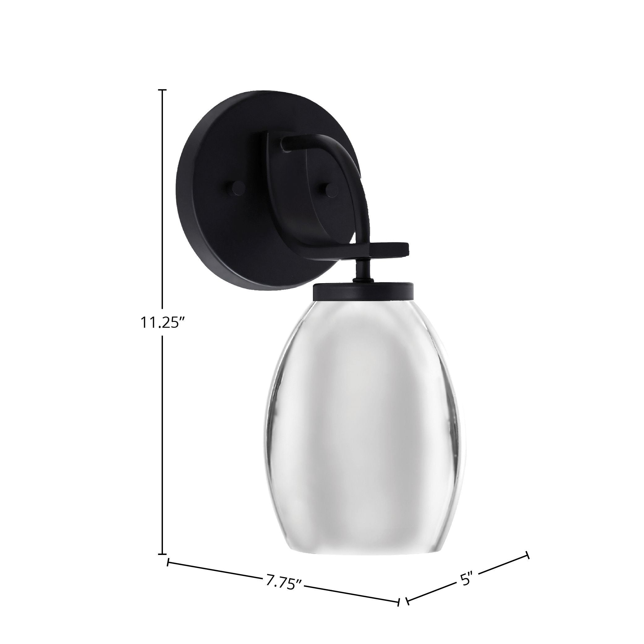 Cavella One Light Wall Sconce in Matte Black with 5" Chrome Oval Metal Shade