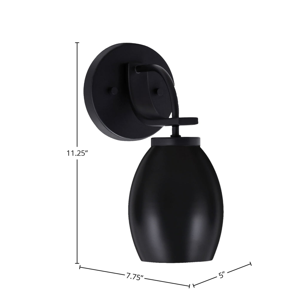 Cavella One Light Wall Sconce in Matte Black with 5" Matte Black Oval Metal Shade