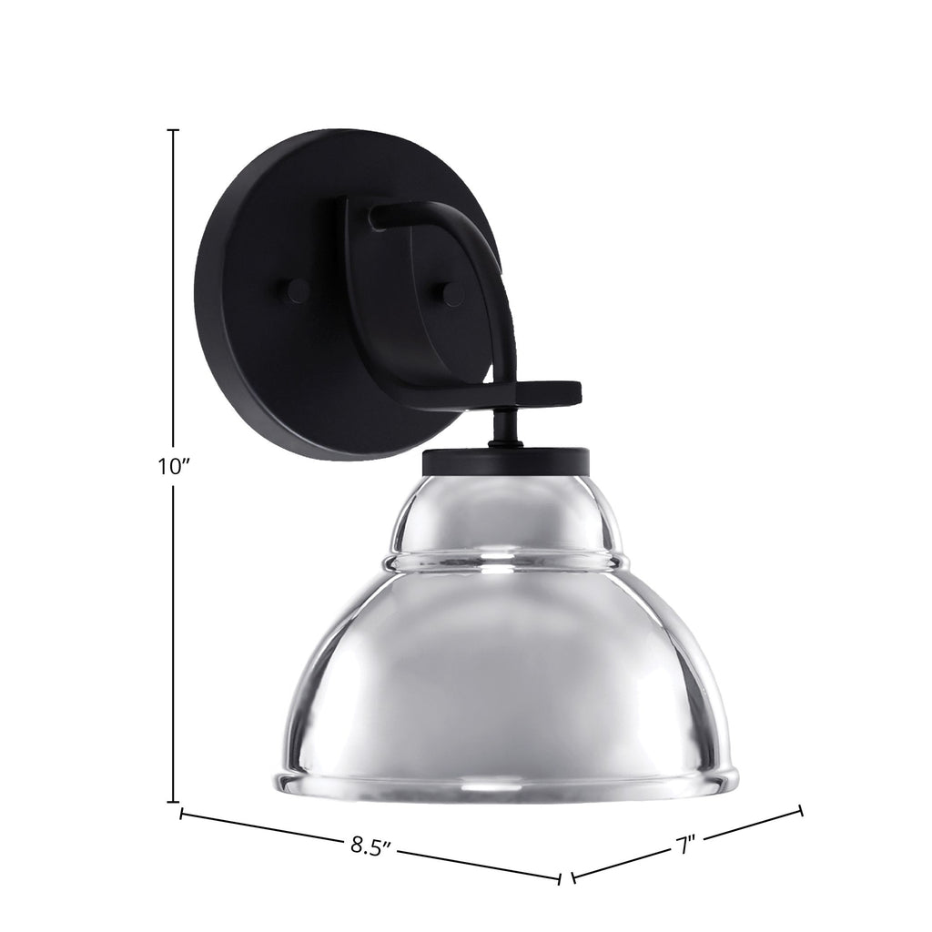 Cavella One Light Wall Sconce in Matte Black with 7" Chrome Double Bubble Metal Shade Shade