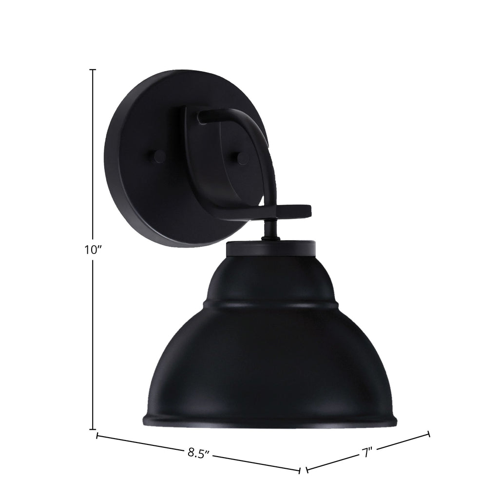 Cavella One Light Wall Sconce in Matte Black with 7" Matte Black Double Bubble Metal Shade