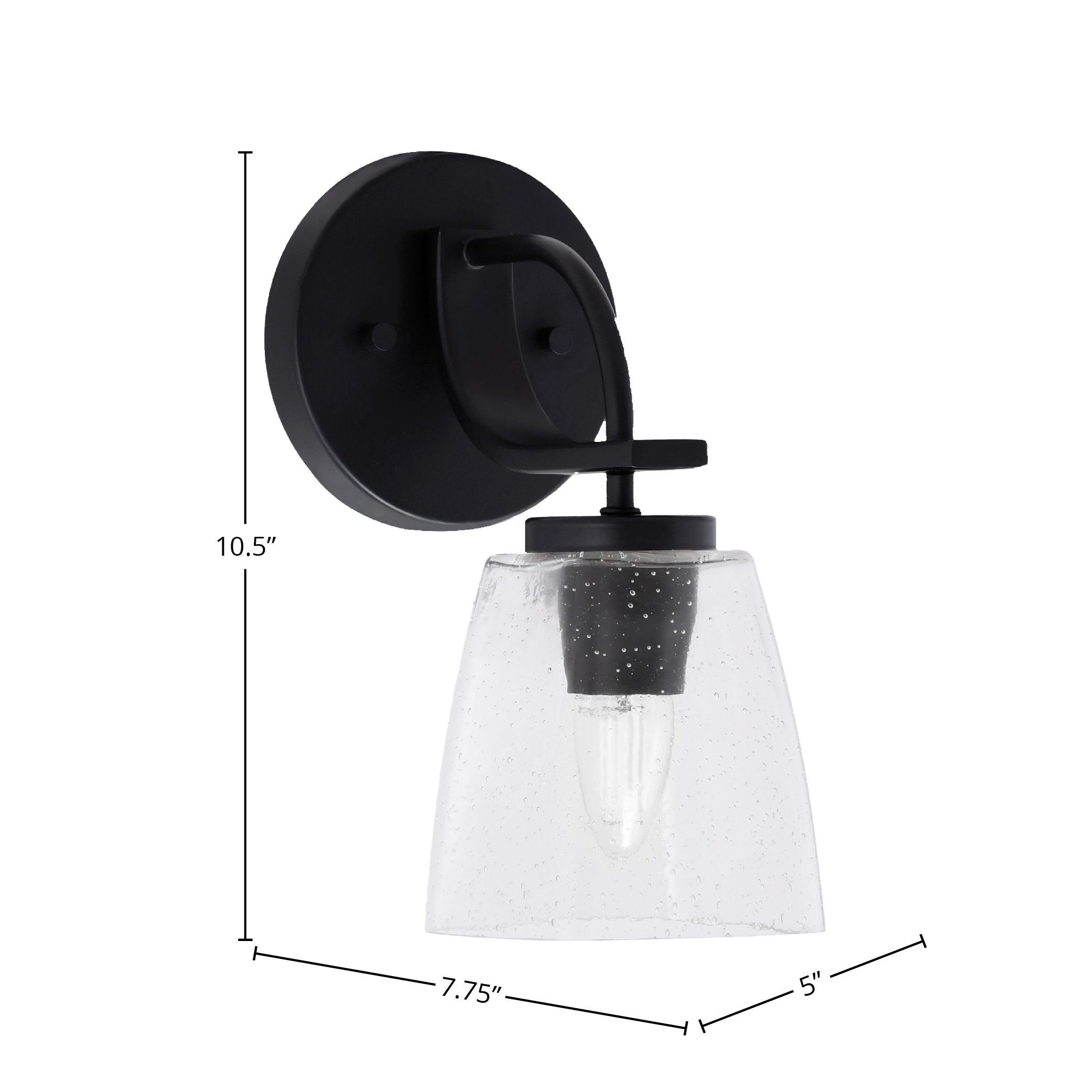 Cavella One Light Wall Sconce in Matte Black with 4.5" Square Clear Bubble Shade