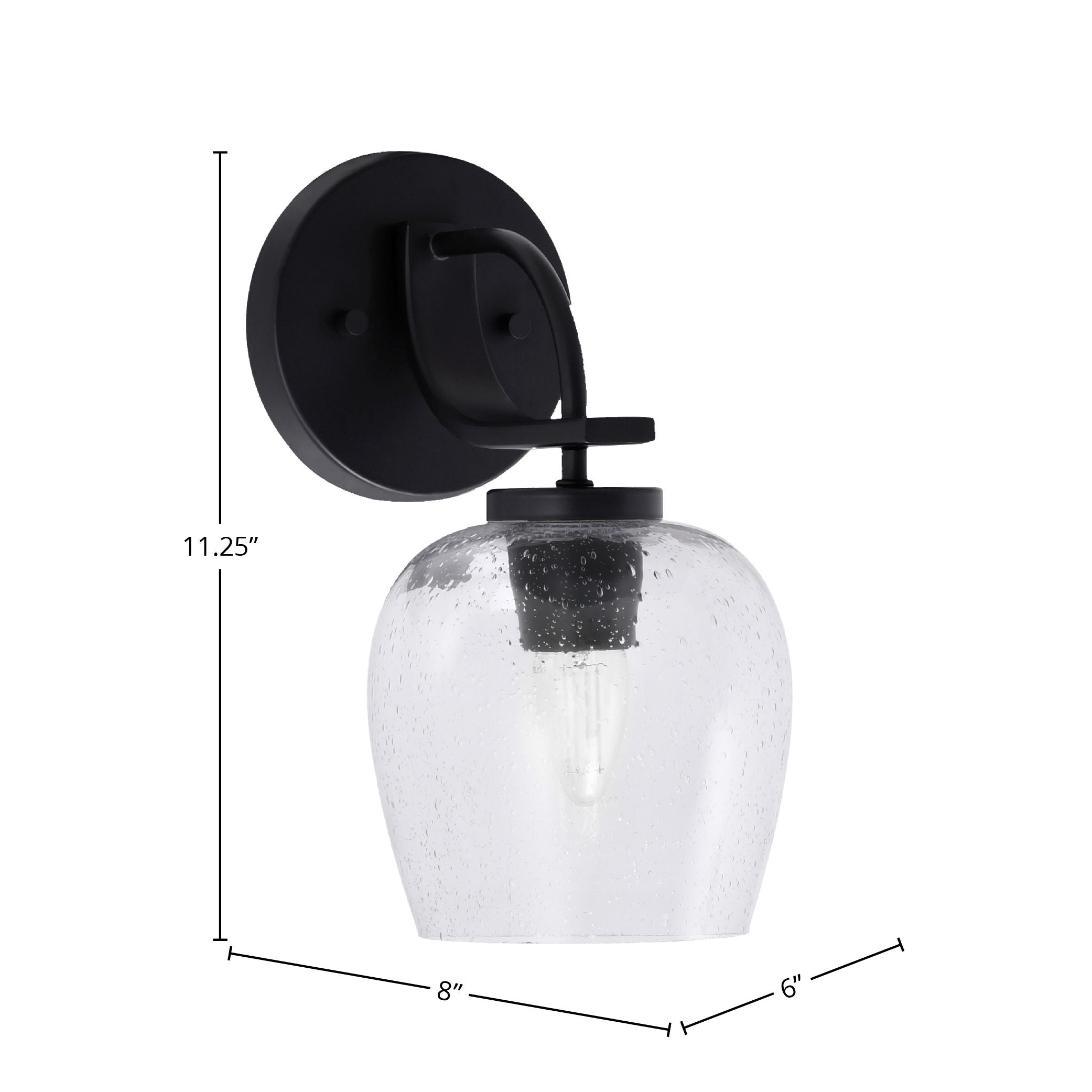 Cavella One Light Wall Sconce in Matte Black with 6" Clear Bubble Shade