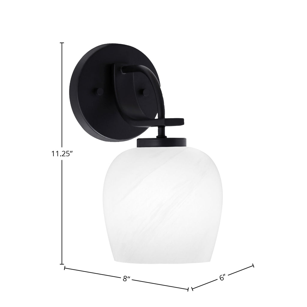 Cavella One Light Wall Sconce in Matte Black with 6" White Marble Shade