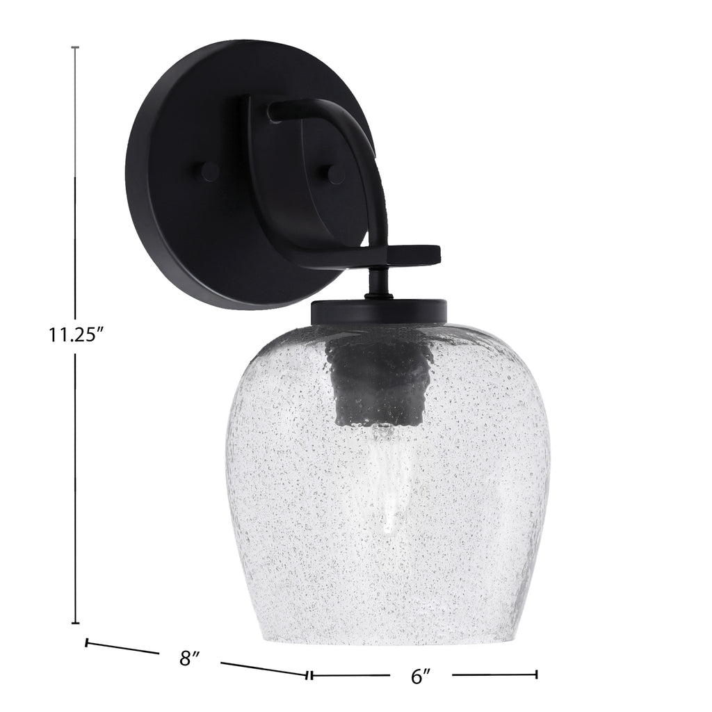 Cavella One Light Wall Sconce in Matte Black with 6" Smoke Bubble Shade