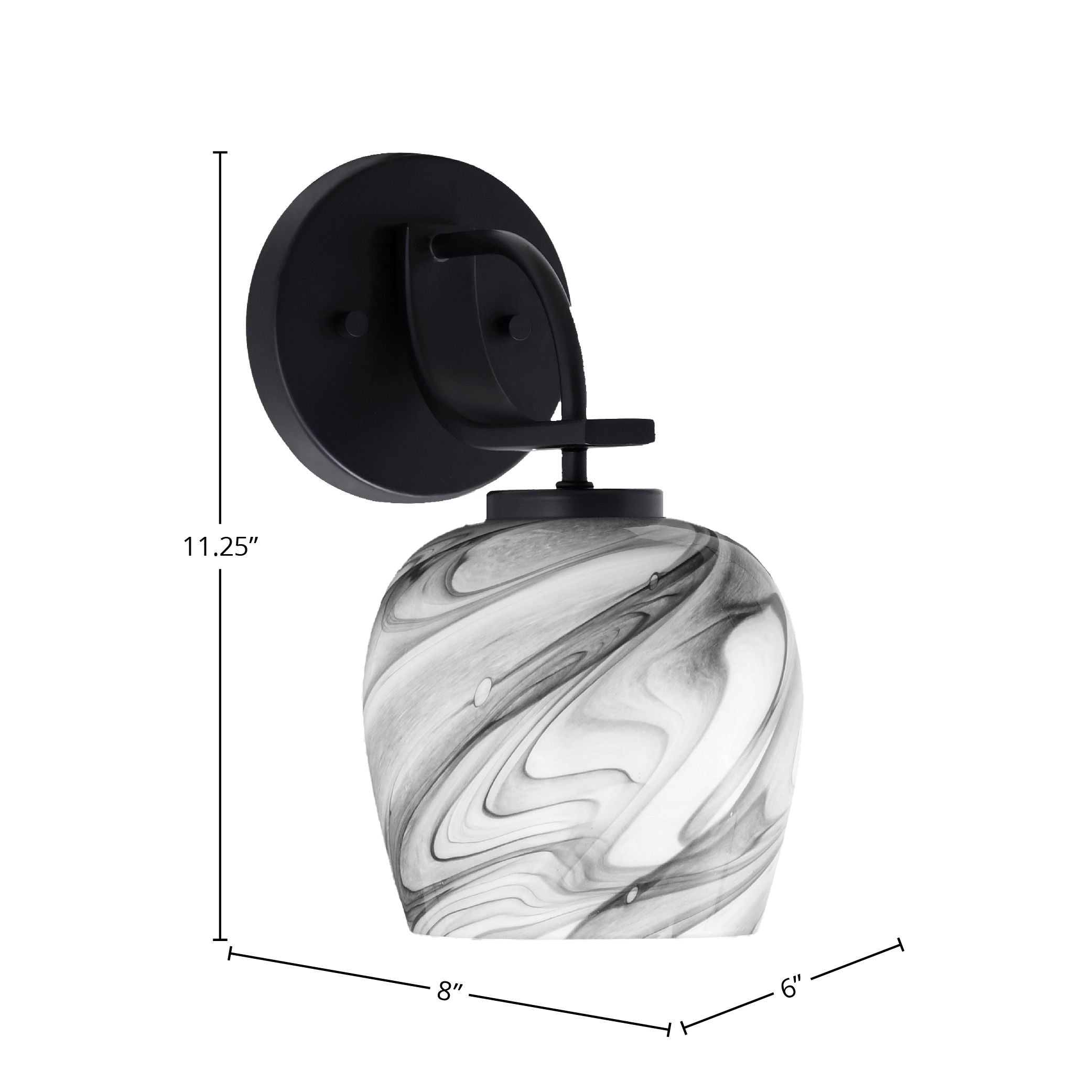 Cavella One Light Wall Sconce in Matte Black with 6" Onyx Swirl Shade