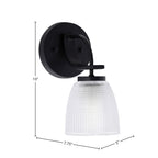 Cavella One Light Wall Sconce in Matte Black with 5" Clear Ribbed Shade