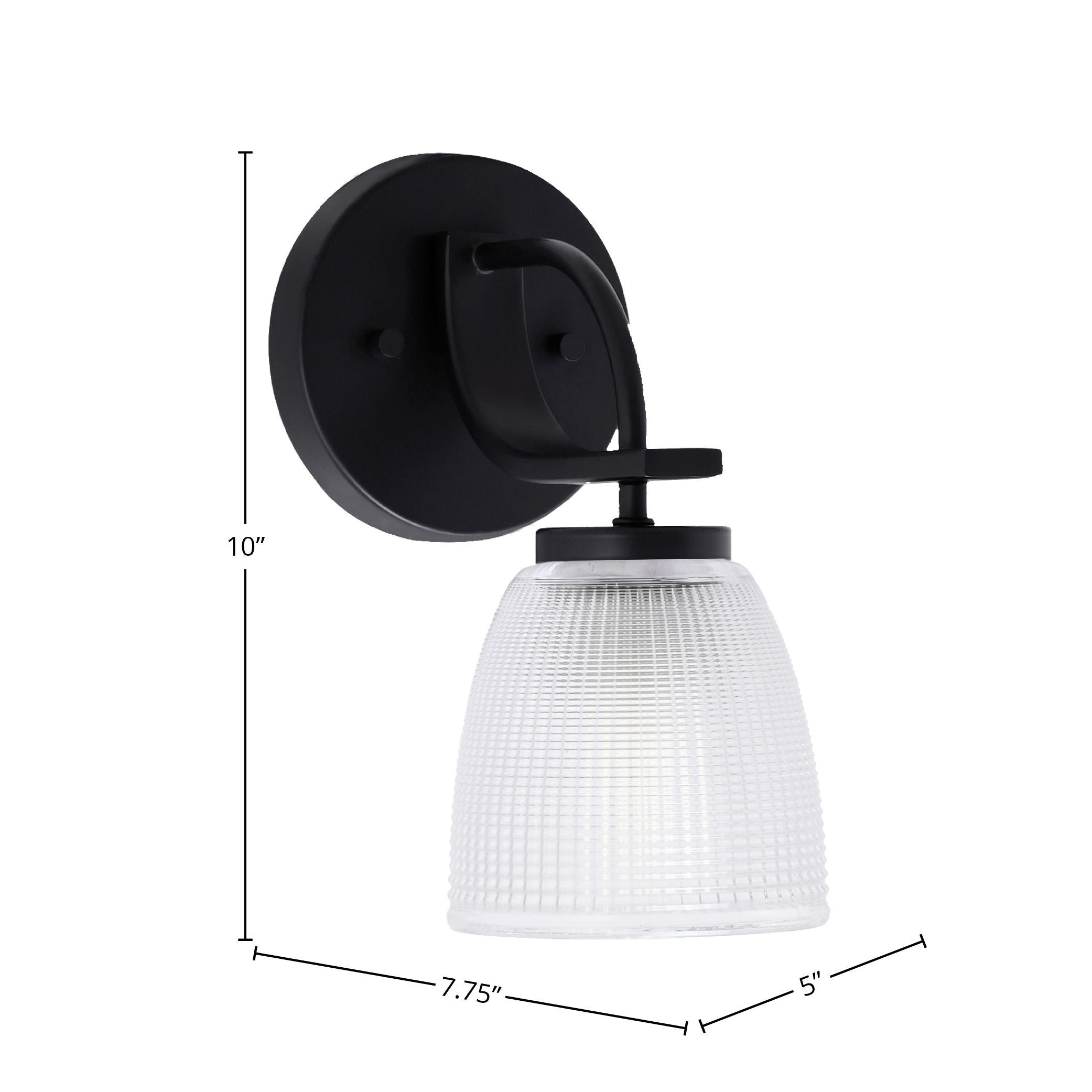 Cavella One Light Wall Sconce in Matte Black with 5" Clear Ribbed Shade