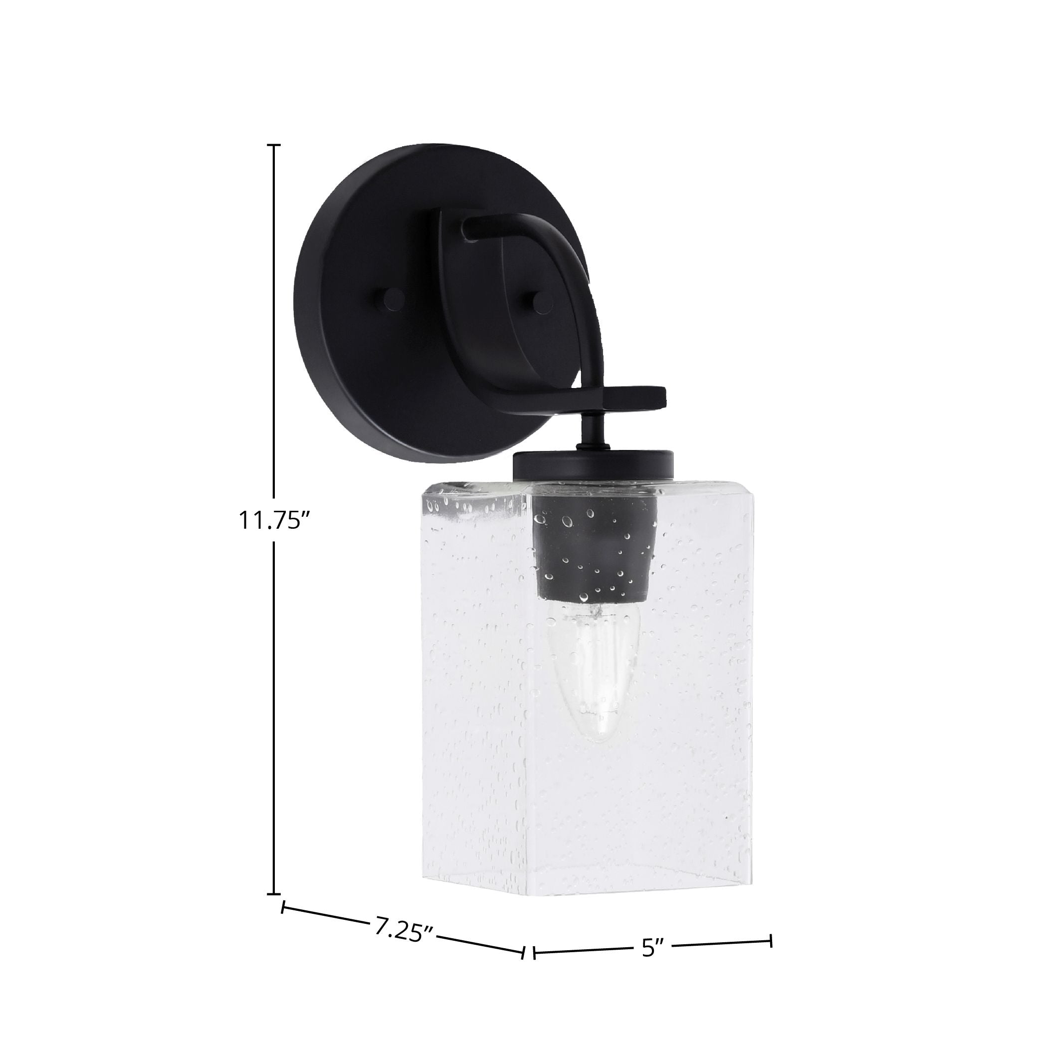 Cavella One Light Wall Sconce in Matte Black with 4" Square Clear Bubble Shade