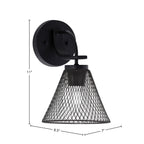 Cavella One Light Wall Sconce in Matte Black with 7"Matte Black Cone Mesh Metal Shade
