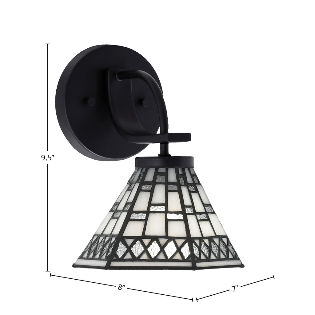 Cavella One Light Wall Sconce in Matte Black with 7" Pewter Art Glass Shade