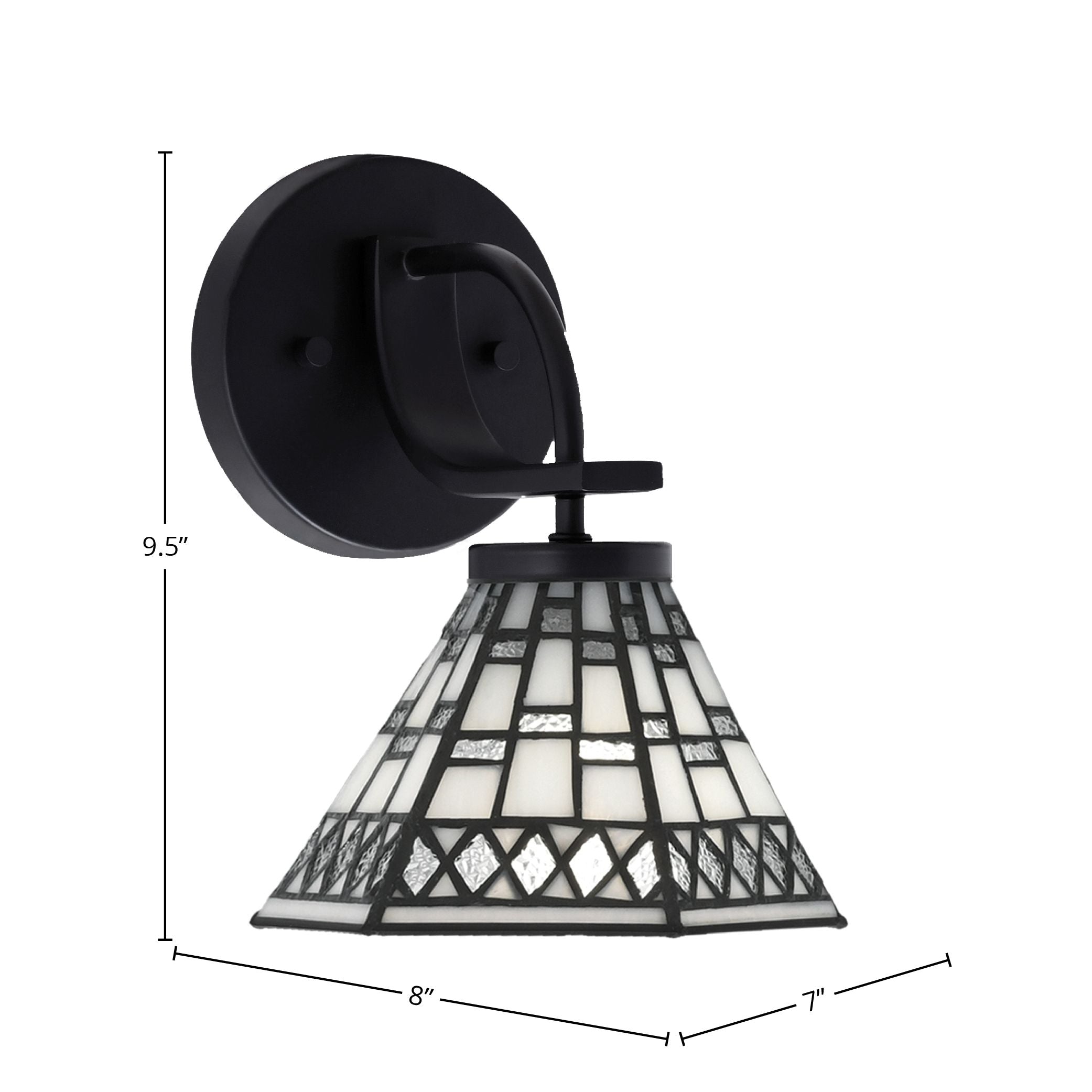 Cavella One Light Wall Sconce in Matte Black with 7" Pewter Art Glass Shade