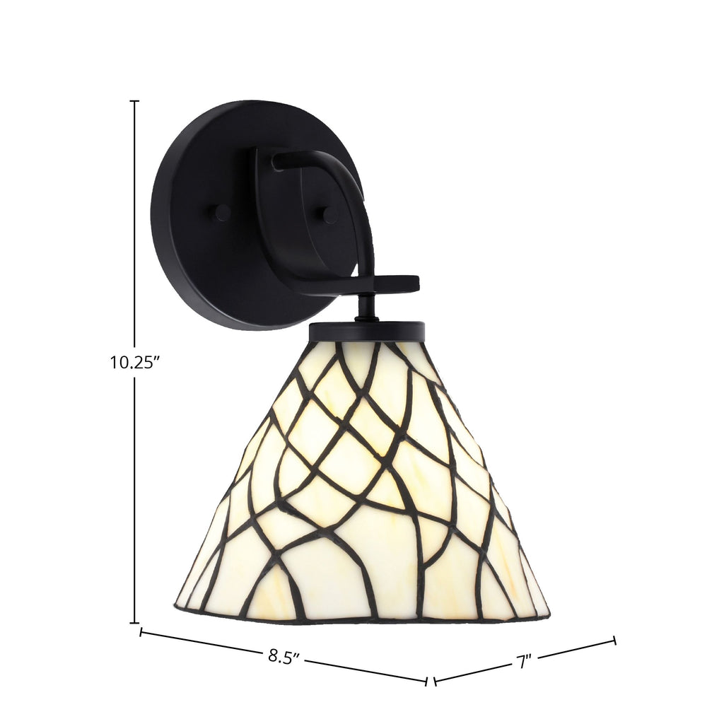 Cavella One Light Wall Sconce in Matte Black with 7" Sandhill Art Glass Shade