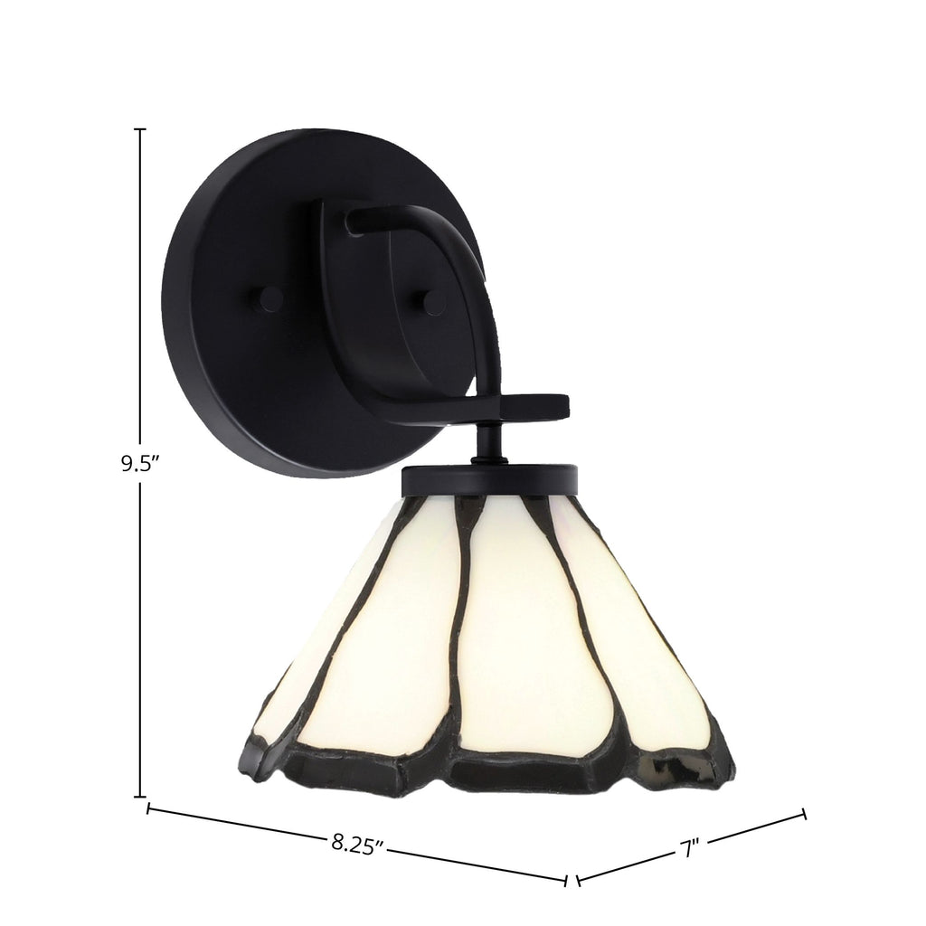 Cavella One Light Wall Sconce in Matte Black with 7" Pearl & Black Flair Art Glass Shade