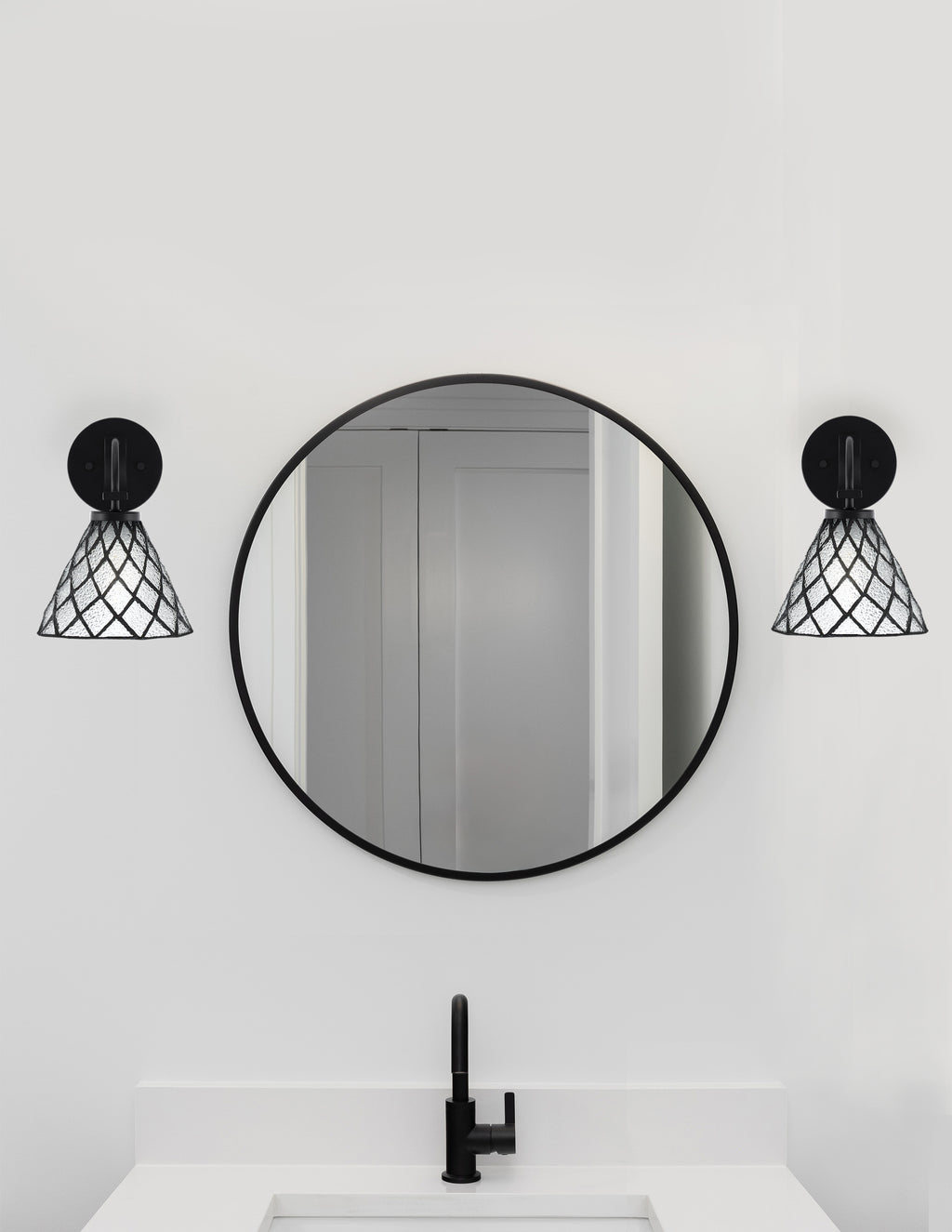 Cavella One Light Wall Sconce in Matte Black with 7" Diamond Ice Art Glass Shade