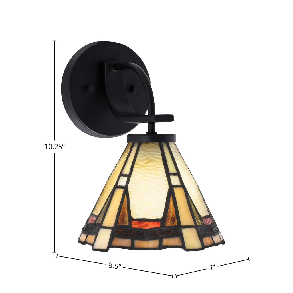 Cavella One Light Wall Sconce in Matte Black with 7" Zion Art Glass Shade