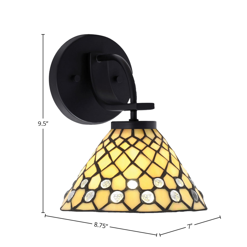 Cavella One Light Wall Sconce in Matte Black with 7" Starlight Art Glass Shade