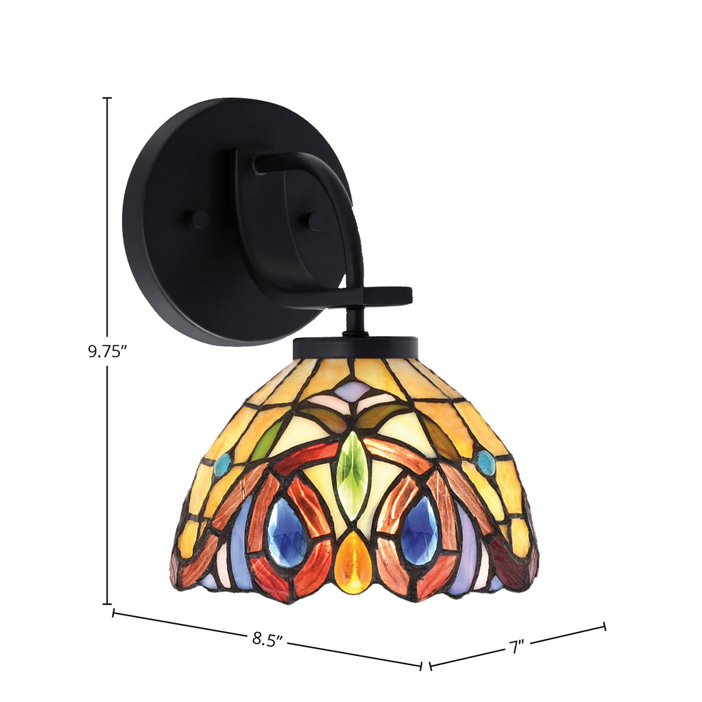 Cavella One Light Wall Sconce in Matte Black with 7" Lynx Art Glass Shade