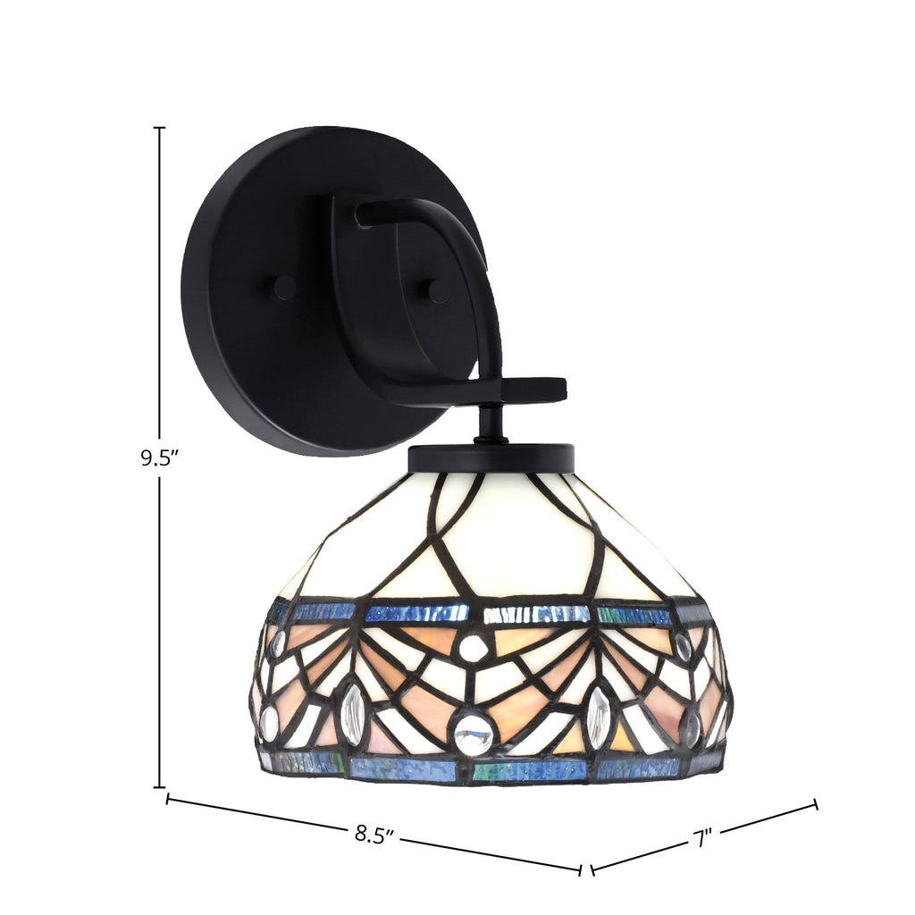 Cavella One Light Wall Sconce in Matte Black with 7" Royal Merlot Art Glass Shade