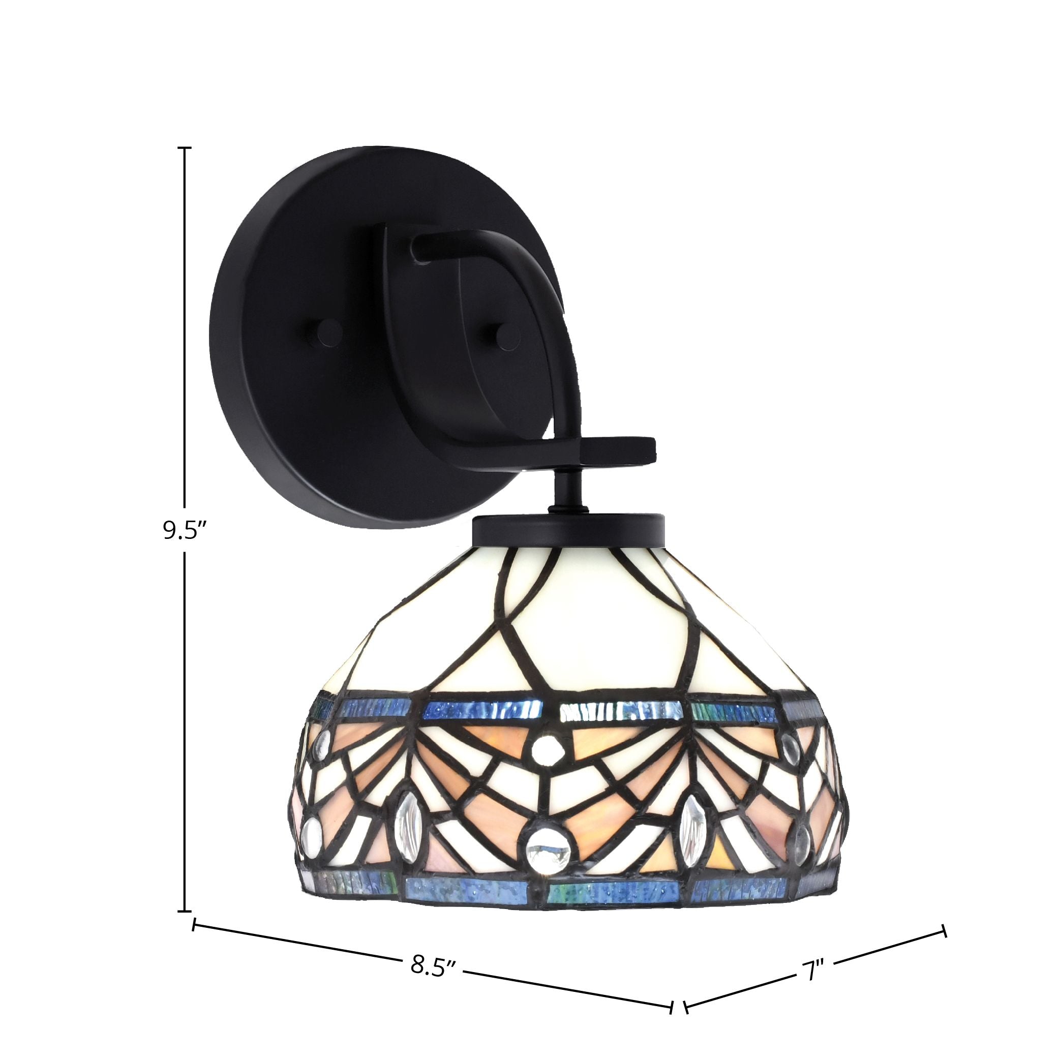 Cavella One Light Wall Sconce in Matte Black with 7" Royal Merlot Art Glass Shade