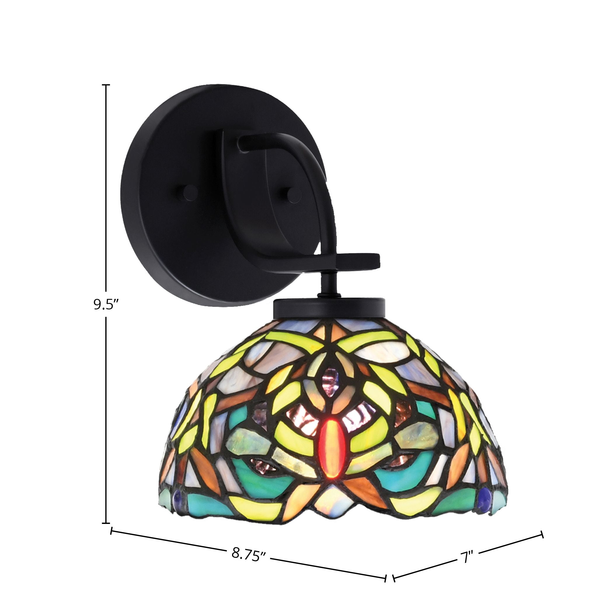 Cavella One Light Wall Sconce in Matte Black with 7" Kaleidoscope Art Glass Shade