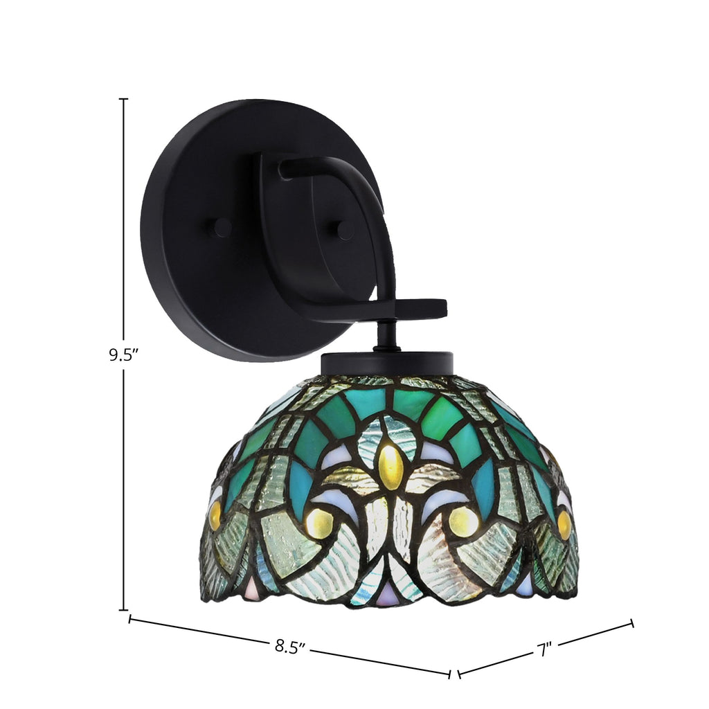 Cavella One Light Wall Sconce in Matte Black with 7" Turquoise Cypress Art Glass Shade