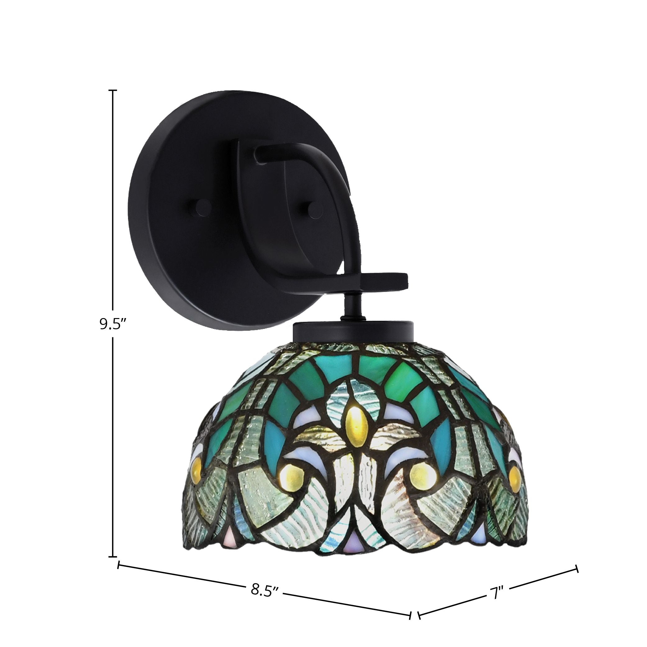Cavella One Light Wall Sconce in Matte Black with 7" Turquoise Cypress Art Glass Shade