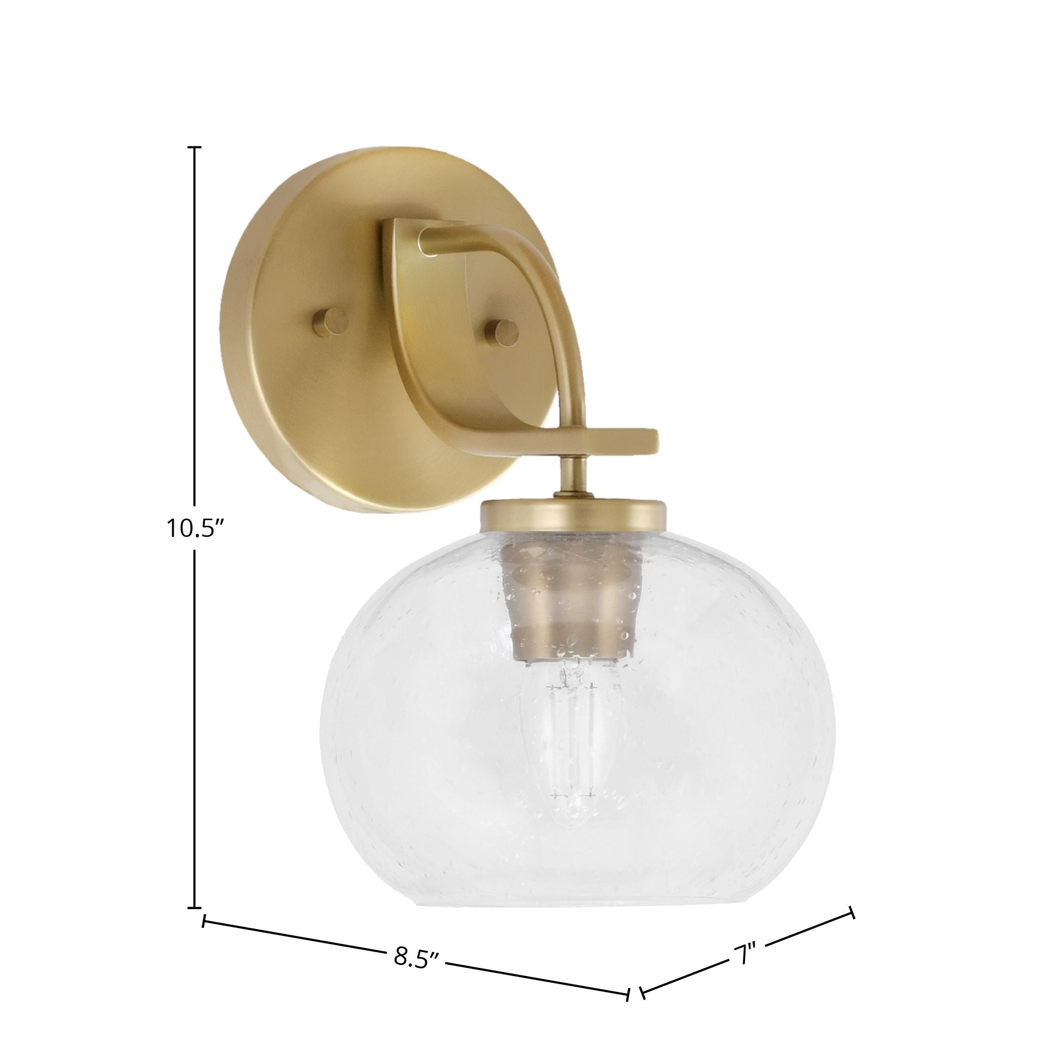 Cavella One Light Wall Sconce in New Age Brass with 7" Clear Bubble Shade
