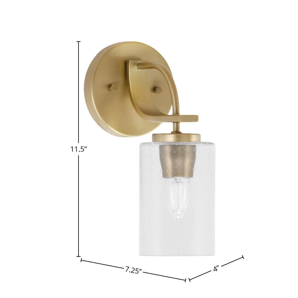 Cavella One Light Wall Sconce in New Age Brass with 4" Clear Bubble Shade